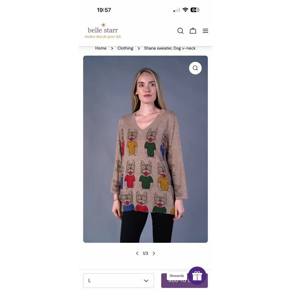 Shana Women's Sweater Large Frenchie‎ Graphic Oversized Knit Wool Novelty Top - Picture 2 of 7